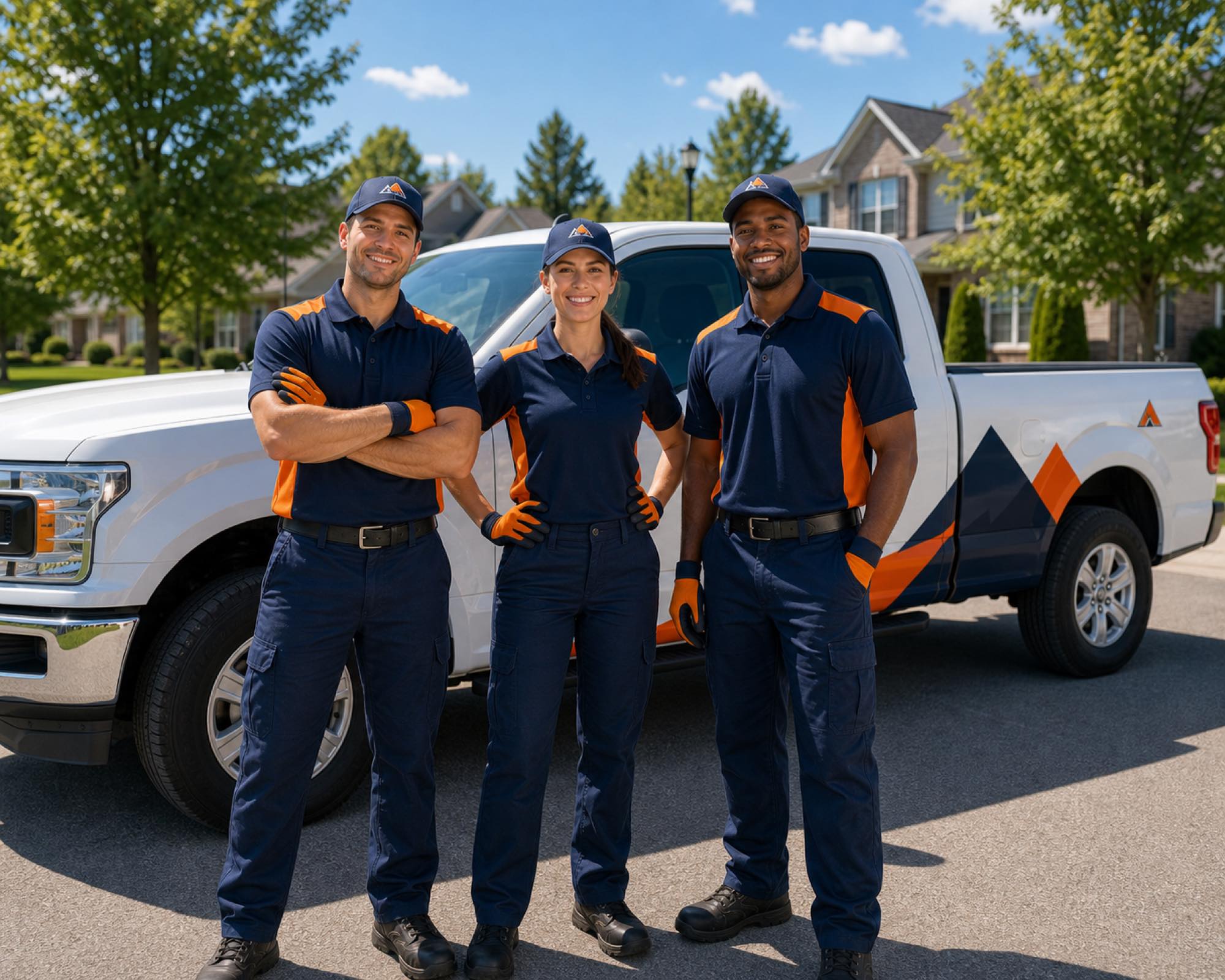 The Peak Home Services crew in uniform in front of their branded truck